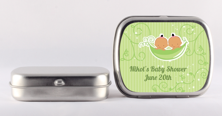  Twins Two Peas in a Pod Hispanic - Personalized Baby Shower Mint Tins 1 Boy 1 Girl